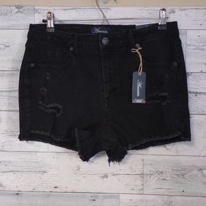 Mid Rise Distressed Raw Hem Denim Shorts Black 12 by Anvain